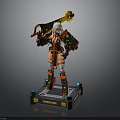 3D Battle Command Character Model With Flame Weapon And Red Black Outfit