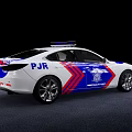 Police Function Vehicle With White Body Blue Red Stripes And Police Lights Badge