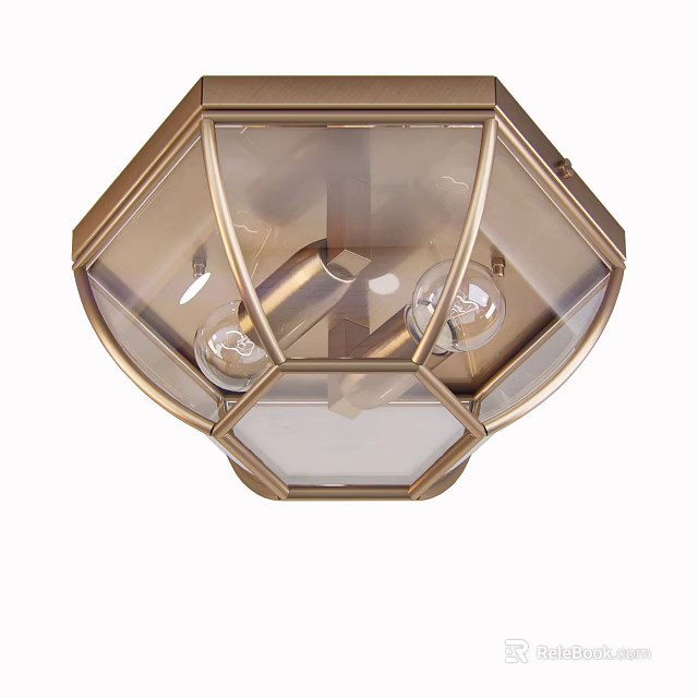 Elegant Octagonal Brass Ceiling Light With Metal Frame And Transparent Shade 3d model