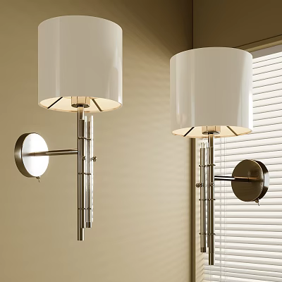 Modern Wall Sconces With White Shades And Metal Brackets In Interior Design 3d model