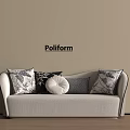 Light Gray Poliform Double Sofa With Patterned Round White Pillows On Beige Wall Wooden Floor