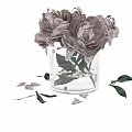 Modern Elegant Decorative Ornament Set With Glass Vase Beige Gray Peonies And Leaves