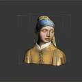 Artistic Character Bust With Blue Headscarf Yellow Clothing Gray Background And Reflection