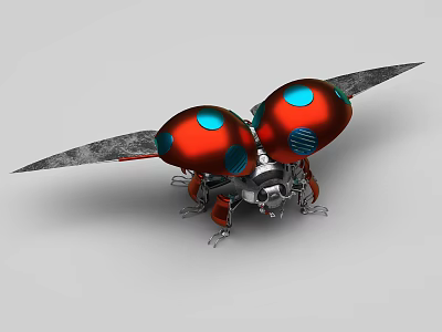 Futuristic Mechanical Flying Insect With Red Body Blue Eyes And Sharp Metallic Wings 3d model