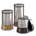 Stainless Steel Spice Jars With Sugar Coffee Tea And Open Lid