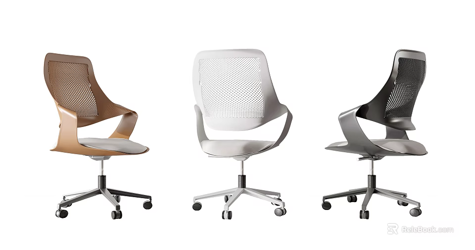 Modern Office Chairs With Mesh Back And Swivel Base In Brown White Black Colors 3d model 