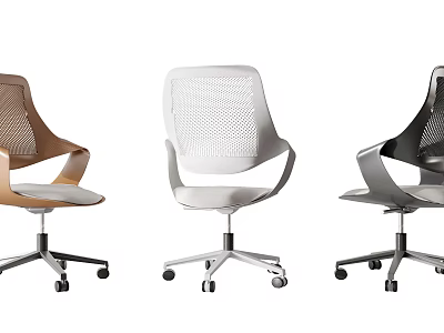 Modern Office Chairs With Mesh Back And Swivel Base In Brown White Black Colors 3d model