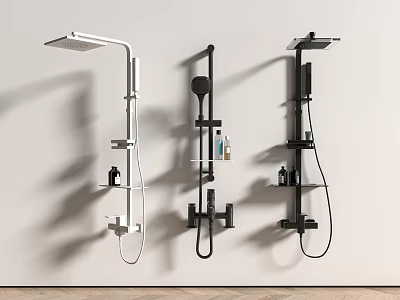 Modern Black and White Shower Systems with Overhead Heads Handheld Sprayers and Shelves 3d model
