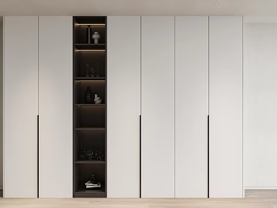 Modern Wardrobe Interior Design With White Doors Dark Open Storage And Decor Items 3d model