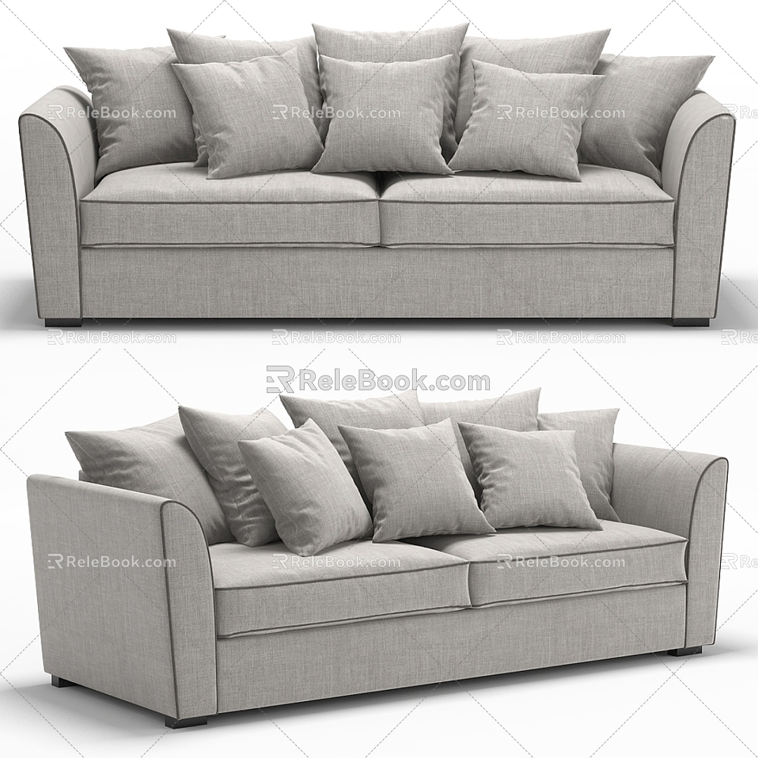 Grey fabric three-seat sofa model