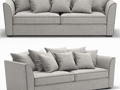 Grey fabric three-seat sofa model