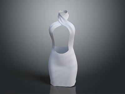 Elegant Modern White Sleeveless Dress With High Neck Cutout Design 3d model