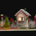 Christmas Photo Check-in Spot With Snowy Roof House Reindeer Christmas Trees And Gifts