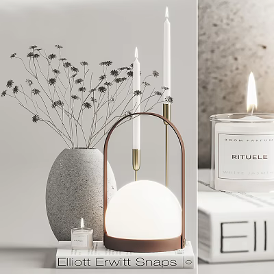 Decorative Ornament Set With Ceramic Vase Dried Flowers Candles And Scented Candle 3d model
