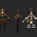 Game And Movie Characters With Various Fantasy Outfits Weapons And Accessories