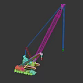 Turquoise and Yellow Crawler Crane with Extended Boom Hook and Reflection 3d model