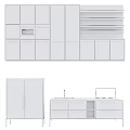 Modern Kitchen Design With White Cabinets And Wooden Storage Shelves
