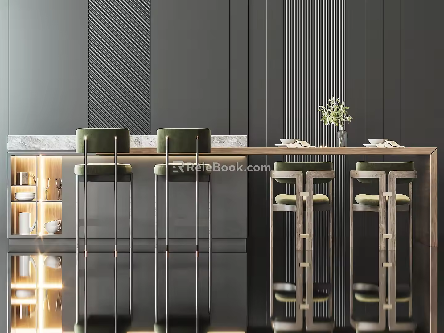 Modern Bar Chair Combination Bar Counter 3d model