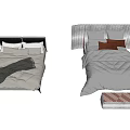 Modern Double Bed With Black Gray Headboard Gray Bedding Pillows And Striped Stool 3d model