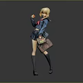 Game And Movie Character With Blonde Hair In Blue Sailor School Uniform Holding Backpack