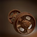 Rusty Iron Connected Wheels with Vintage Metal Axle and Aged Finish