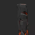 Wood And Stone Decorative Column With Cracked Surface And Red Glowing Details