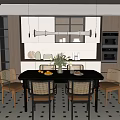 Middle Ancient Style Dining Table and Chair Dining Table and Chair Combination Art Chandelier Wine Cabinet Sideboard 3d model