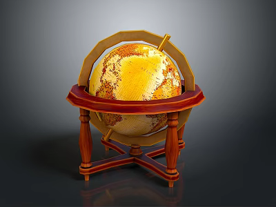 Vintage Decorative Globe With Wooden Stand And Detailed Earth Sphere 3d model