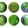 Set Of Green Earth Globes With Different Natural Textures And Surface Designs
