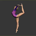 Female Dancer In Purple Leotard Striking Dance Pose With Lifted Leg And Extended Arms