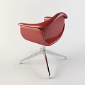 Red Leather Office Chair With Curved Armrests Backrest And Metal Star Base Design