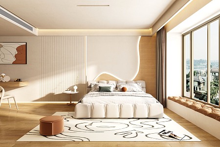 Modern Bedroom Cream Bedroom 3d model