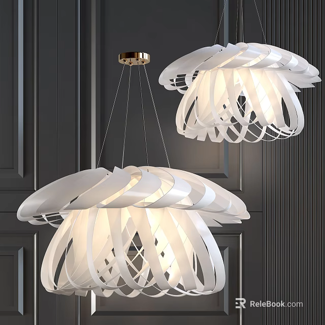 Modern White Chandeliers With Interlaced Petal Design Ceiling Mounted On Dark Wall 3d model 