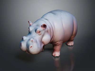 Detailed Light Colored Hippopotamus In Standing Pose On Dark Shiny Surface 3d model
