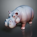 Detailed Light Colored Hippopotamus In Standing Pose On Dark Shiny Surface