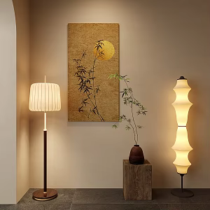 New Chinese floor lamp decorative painting vase 3d model