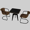 Modern Square Table and Chair Set with Brown Leather Seats and Metal Frames