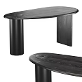 Modern Sleek Desk With Oval Top And Cylindrical Wooden Leg Design