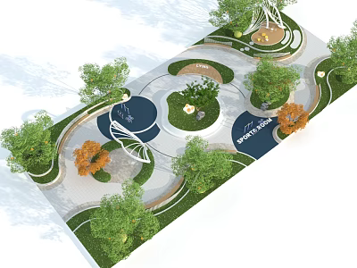 Garden Landscape Design With Curved Paths Green Lawns And Various Trees 3d model
