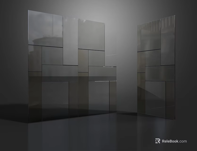 Modern Geometric Wall Decor With Reflective Metal Panels And Abstract Shapes 3d model 