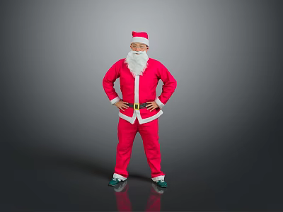 Elderly Man Dressed in Santa Claus Red Suit With White Beard and Green Shoes 3d model