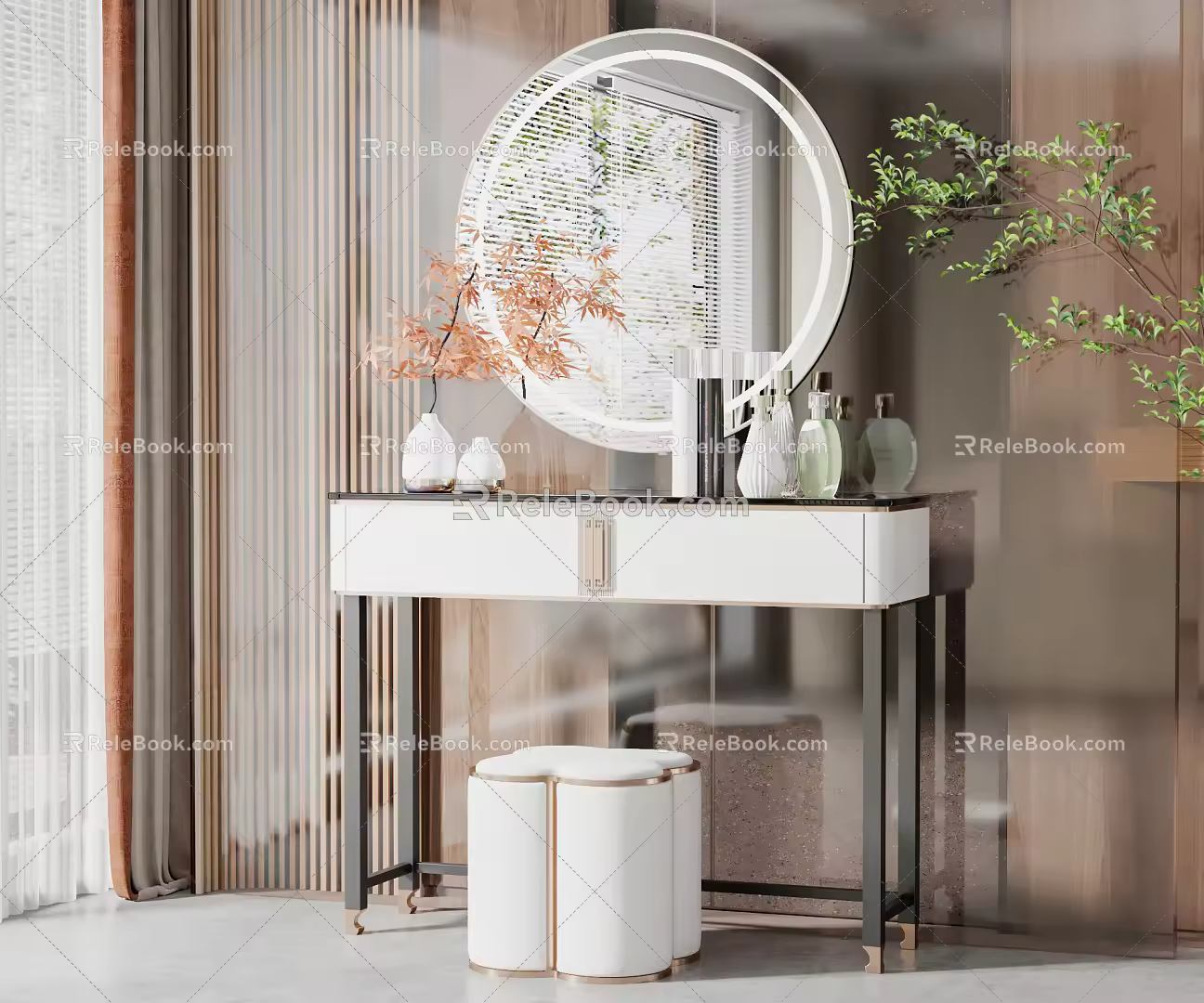 New Chinese Dressing Table Makeup Stool Combination 3d model