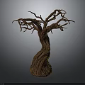 Unique Dead Tree with Twisted Trunk and Leafless Branches on Gray Background 3d model