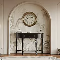 Elegant Vintage Console Table With Arched Wall Large Clock And Floor Lamp