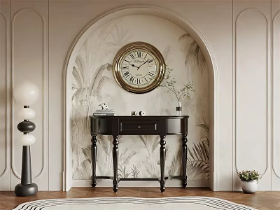 Elegant Vintage Console Table With Arched Wall Large Clock And Floor Lamp 3d model