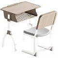 Modern Wooden Study Desk And Chair Set With Metal Frame And Gray Cushion