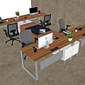 Modern Office Desk Workstation With Ergonomic Chairs Laptop And Potted Plant
