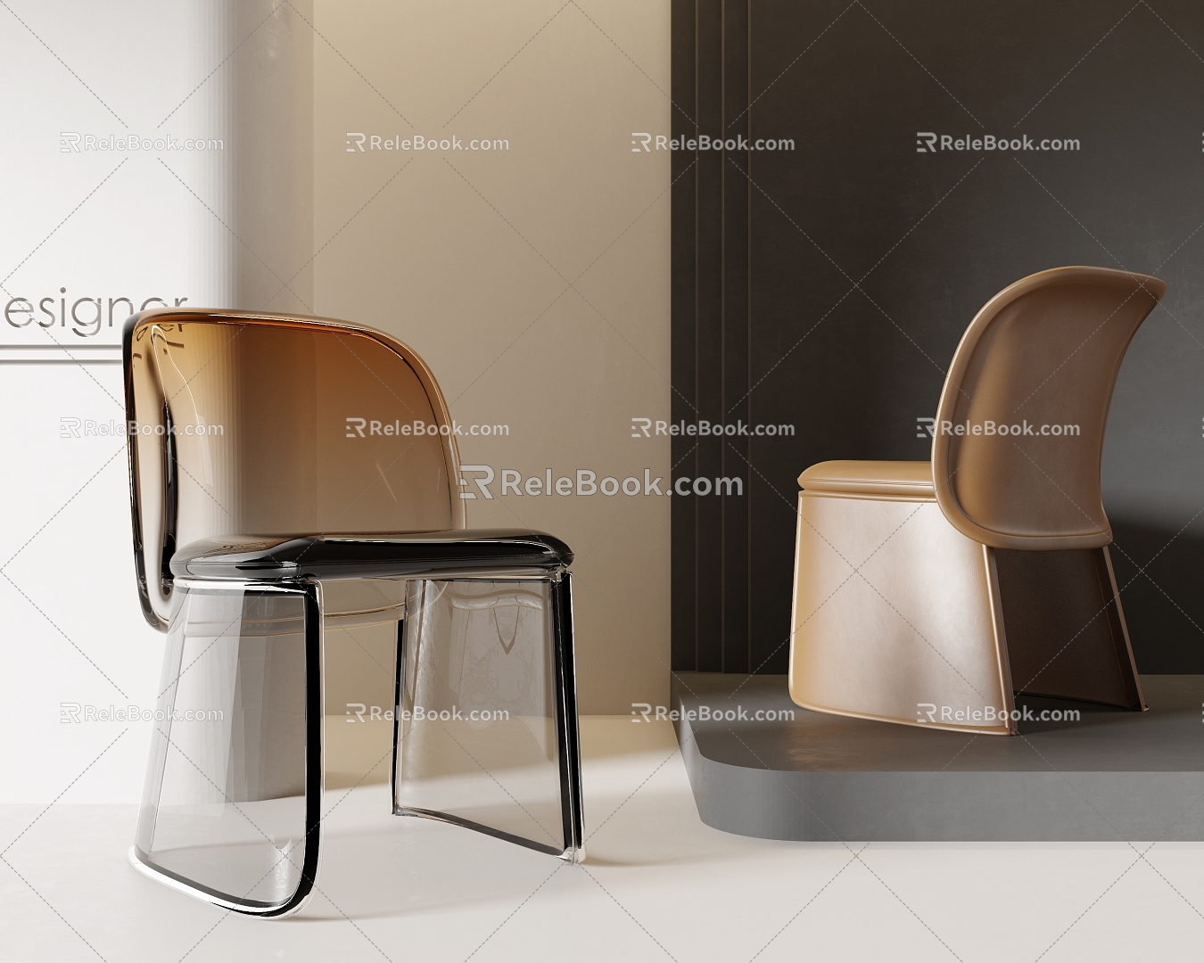 Modern Single Chair Dining Chair Chair Acrylic Single Chair Leather Single Chair 3d model