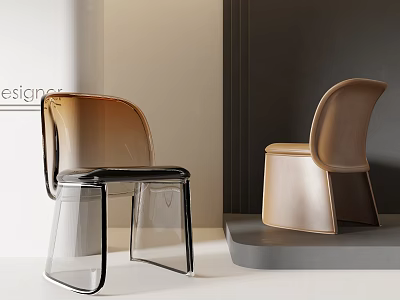 Modern Accent Chair Display With Acrylic Transparent Frame And Leather Curved Backrest Design 3d model