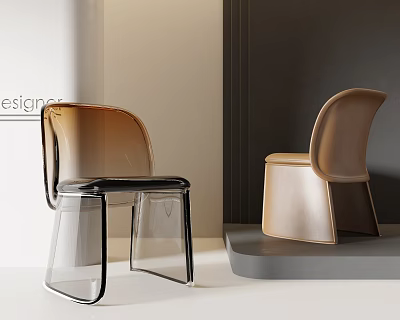 Modern Accent Chair Display With Acrylic Transparent Frame And Leather Curved Backrest Design 3d model
